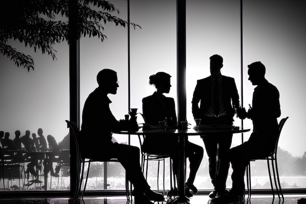 Employees in silhouettes taking a break