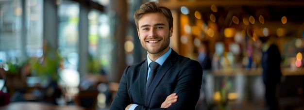 Empowered businessman exuding confidence in stylish suit at the office