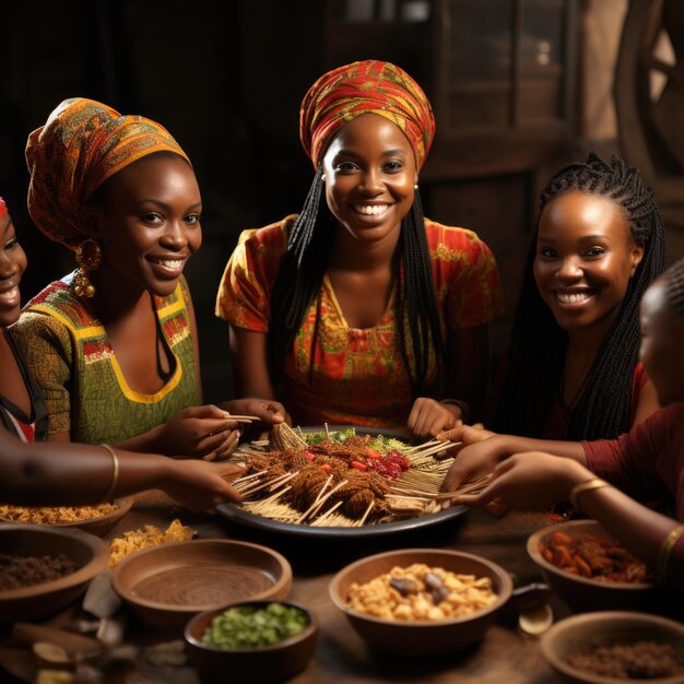 Empowered Dining African Women Bonding Over a Table of Delight Generative AI