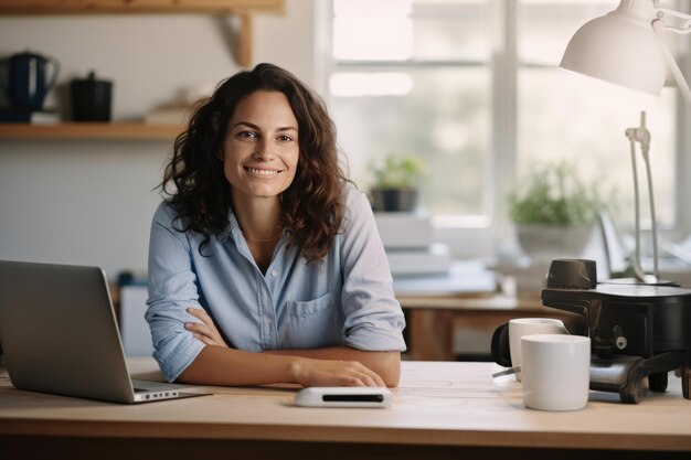 Empowered and Engaged A SelfEmployed Woman Thriving in Her LightFilled Workspace