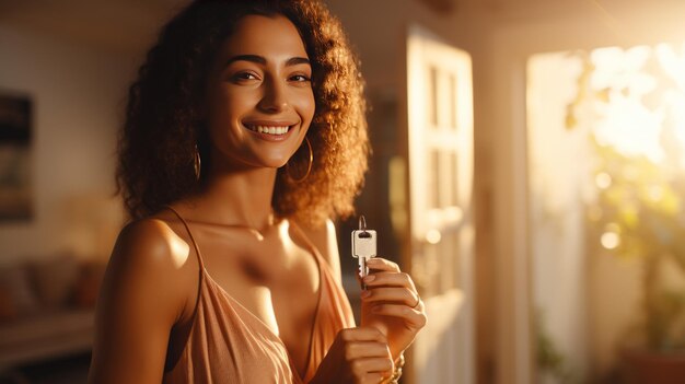 Empowered Home ownership American Woman Securing the Key to Her New Home