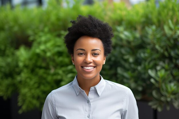 Энергичная афроамериканская бизнес-леди, излучающая успех и радость.