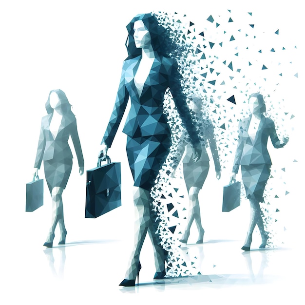 Foto steps empowered business woman in stile low poly con effetto shatter