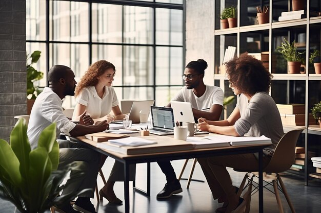 Empowered Teamwork Embracing Diversity in een modern kantoor voor de ontwikkeling van een bedrijfsgroeistrategie