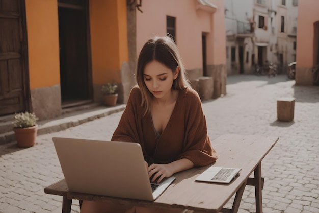 Empowered and Unstoppable Portrait of a Modern Woman Embracing Digital Nomad Lifestyle with Laptop in Hand