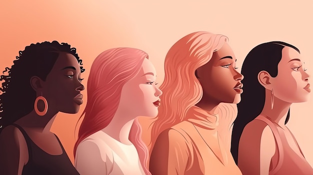 Женщины разных рас Женщины сталкиваются с графической иллюстрацией Женщины празднуют день Генеративный Ай