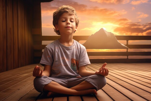 Photo empowering children with meditation building stress coping abilities and boosting mental health