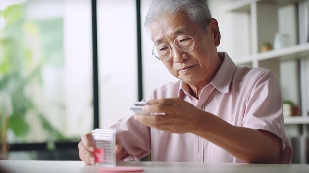 Empowering the Elderly Asian Man Embraces SelfCare with Herbal Rx Pills Prioritizing Health durin