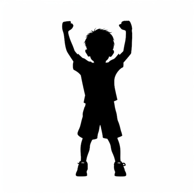 Фото Динамический черный силуэт ребенка, сгибающего руки в стиле мультфильма на белой спине
