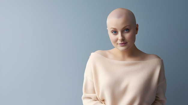 단순함에 힘을 실어주는: 세계 암의 날에 모발 없는 여성의 초상화