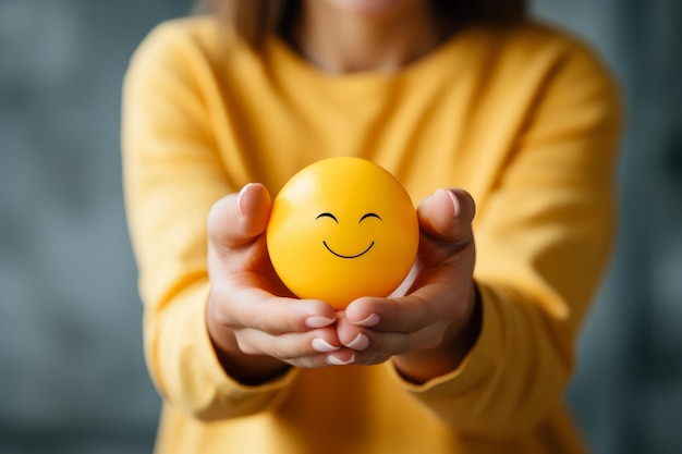 Foto pensieri stimolanti donna che tiene una sfera di felicità