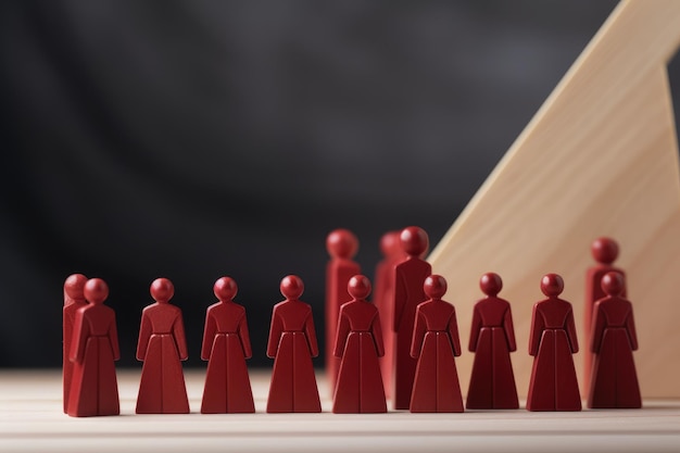 Photo empowering women in leadership a red wooden doll amongst her fellow dolls