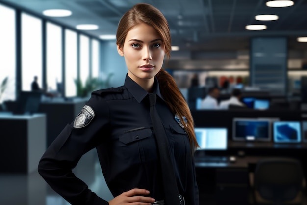 Photo empowering women in the workforce the role of a female security guard in the office