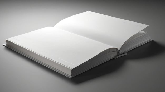 Empty 3d book mockup lying flat with white pages isolated