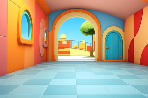 empty 3D cartoon background wallpaper for kids and animation