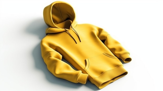 Empty 3D hoodie mockup in yellow color with no print or design on a white background