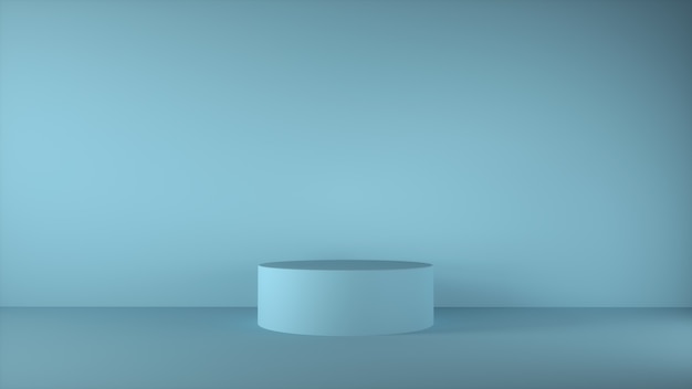 Empty 3d podium minimal studio blue background for product display with copy space.