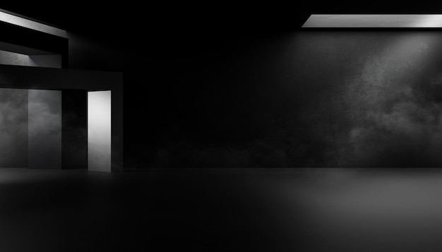 Pavimento in cemento interno in cemento industriale astratto vuoto e illustrazione 3d in camera oscura