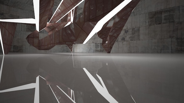 Пустая абстрактная комната белый интерьер листов ржавого металла Архитектурный фон 3D