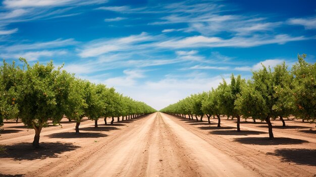 Photo empty agricultural plantation with trees and sky