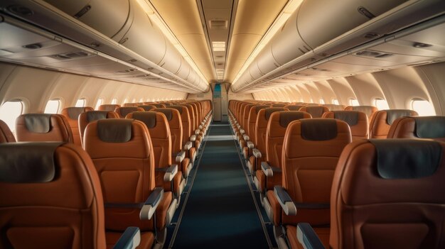 Empty aircraft seats interior of passenger plane generative ai