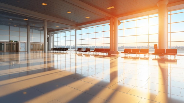 An empty airport terminal under the bright morning sun AI generated illustration