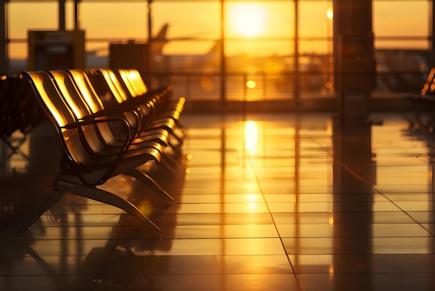 Foto posti vuoti al terminal dell'aeroporto al tramonto