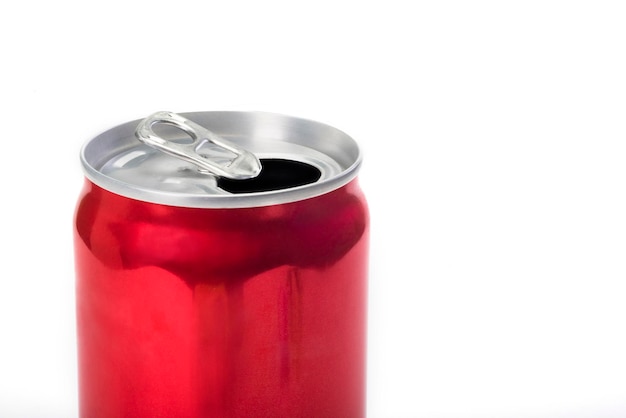 An empty aluminum can at the white isolated background