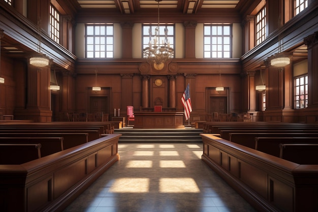 Photo empty american style courtroom supreme court of law and justice trial stand