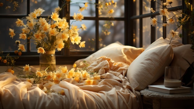 Empty Apartment Room with Flowers in Soft Light