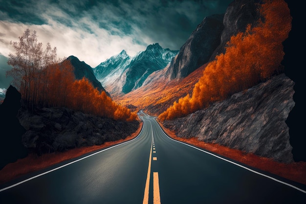 Photo empty asphalt road in autumn mountain