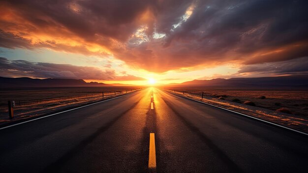 Empty asphalt road with clouds in sky at sunrise The concept of setting goals for success Generative Aix9