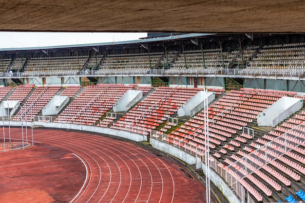 Empty athletic stadium during lockdown due to coronavirus.