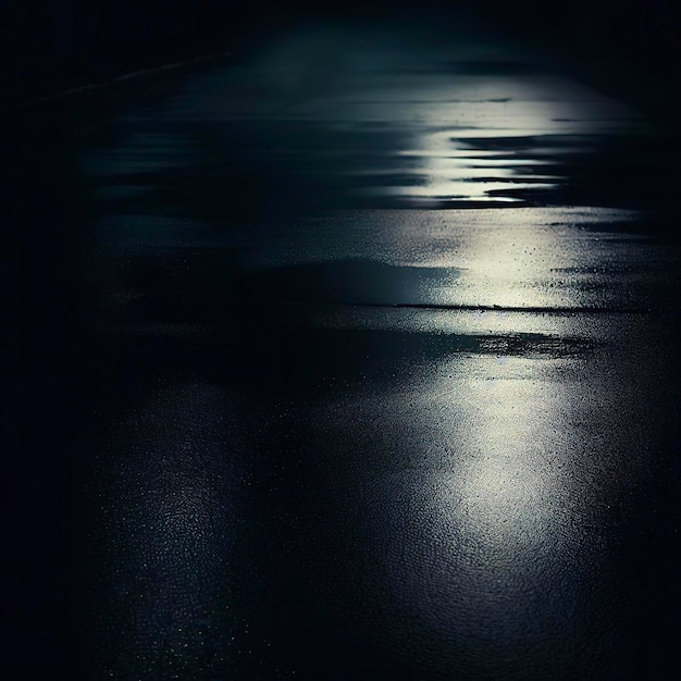 Empty background scene Dark street reflection on wet asphalt