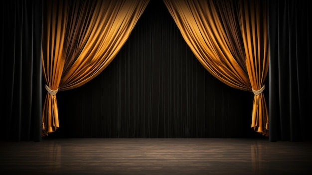Foto sfondo vuoto palcoscenico teatrale con tende di velluto dorato nero
