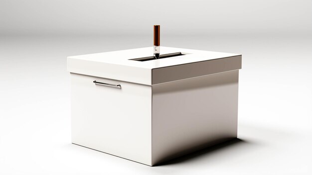 Empty ballot box with ballot in hole on white