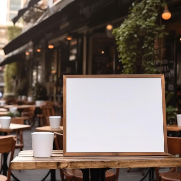 コーヒーショップの前にある空のバナーのモックアップ