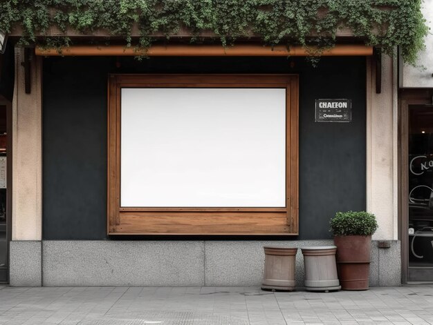 empty banner mockups in front of a coffee shop