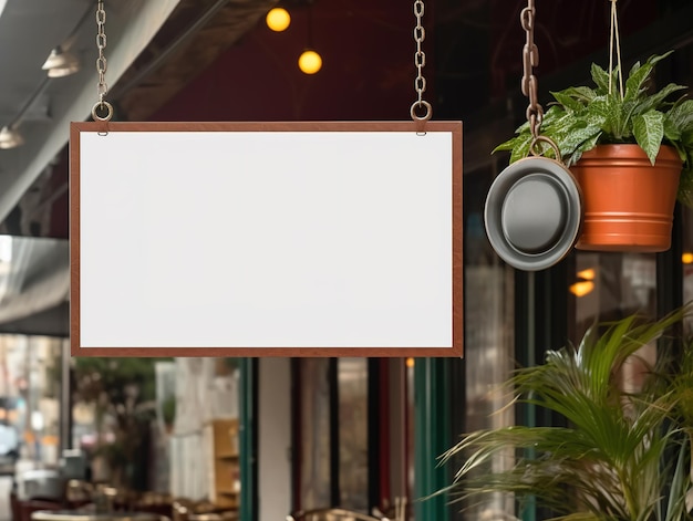 empty banner mockups in front of a coffee shop