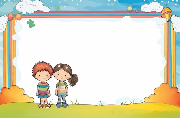 Empty banner with kids cartoon colorful handdrawn