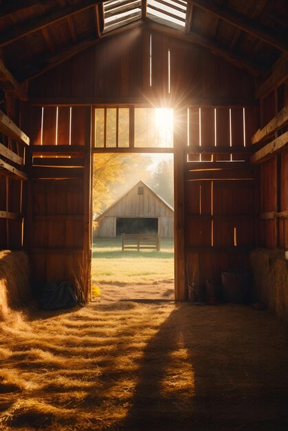 Photo empty barn with sunlight shining through