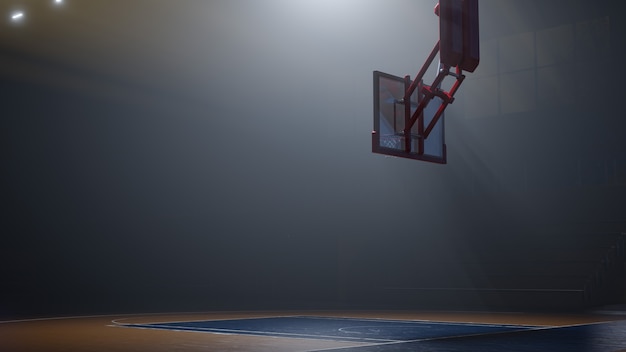 Empty basketball court in light. sport arena. 3d render\
background