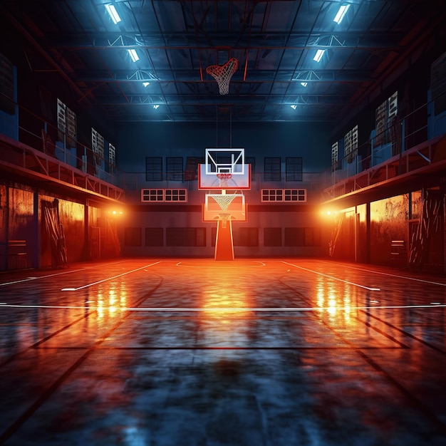 Foto un campo da basket vuoto di notte