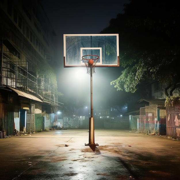 Foto un campo da basket vuoto di notte