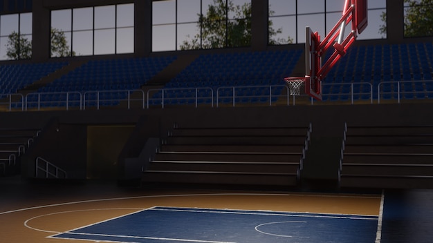 Empty basketball court in sunlight. sport arena. 3d render\
background