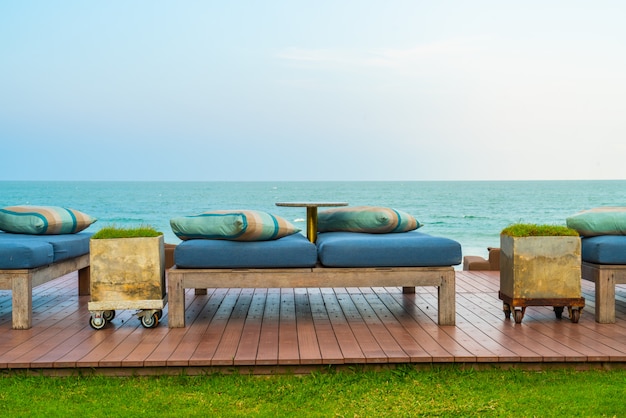 empty beach chair sofa with sea view