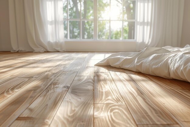 사진 빈 침실 내부 배경 나무 바닥은 generative ai로 만들어졌습니다.
