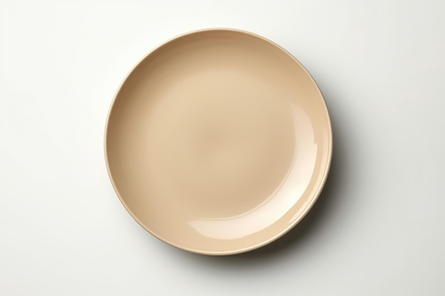 Empty beige plate on white background