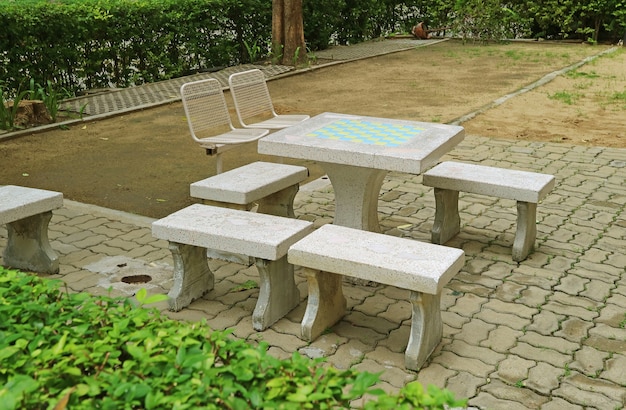 Empty Benches and Table in the Public Park During the Time of Social Distancing