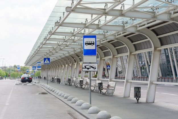 Empty big bus stop near the airport.